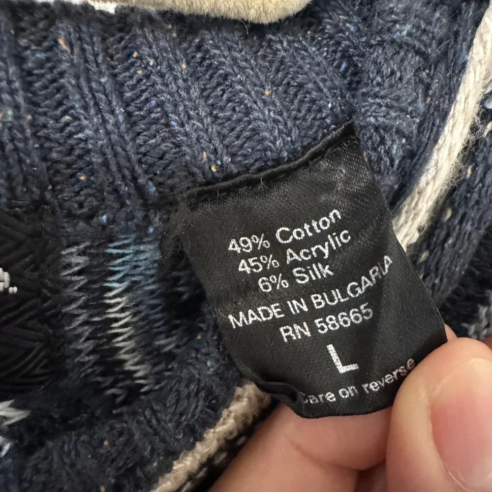 The Italian Sweater Co Mens 3D Textured Knit Sweater L‎ Blue Coogi Style 90s - Picture 5 of 6